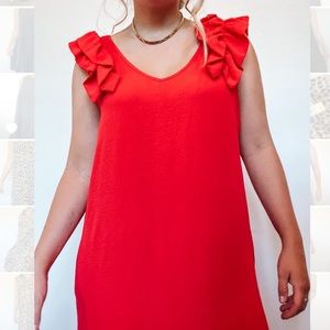 Red floor length dress. Size L